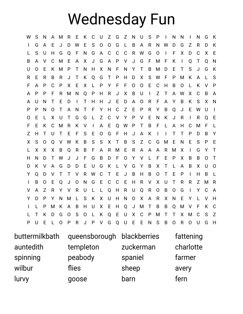 Wednesday Fun Word Search WordMint