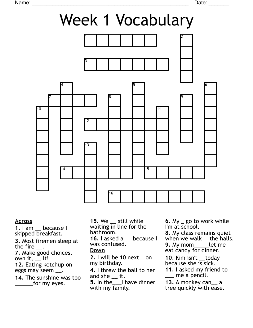 Week 1 Vocabulary Crossword WordMint