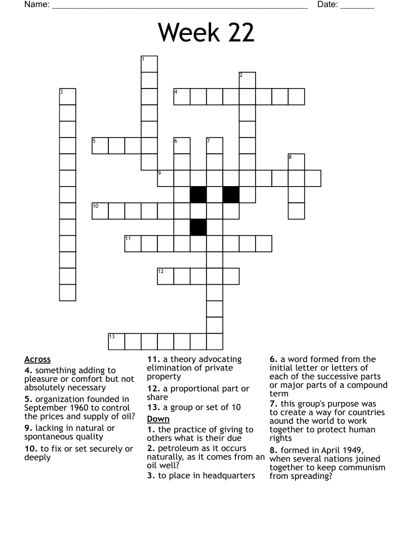 Week 22 Crossword WordMint