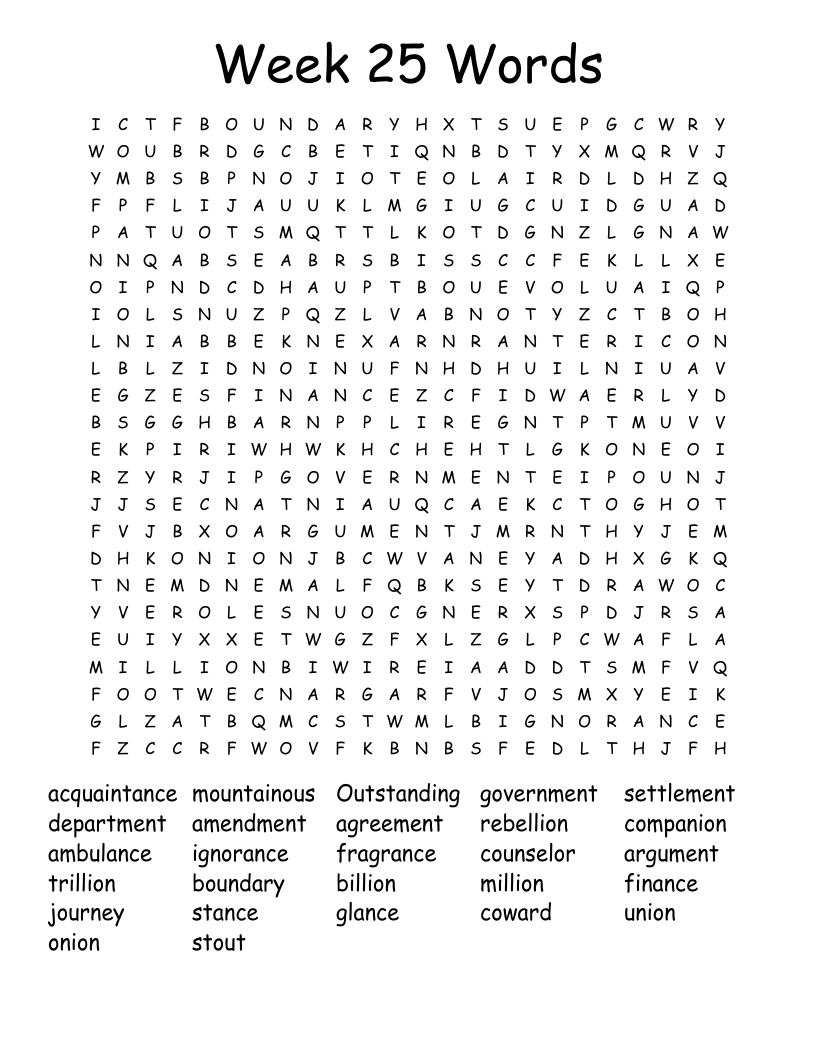 Week 25 Words Word Search - WordMint