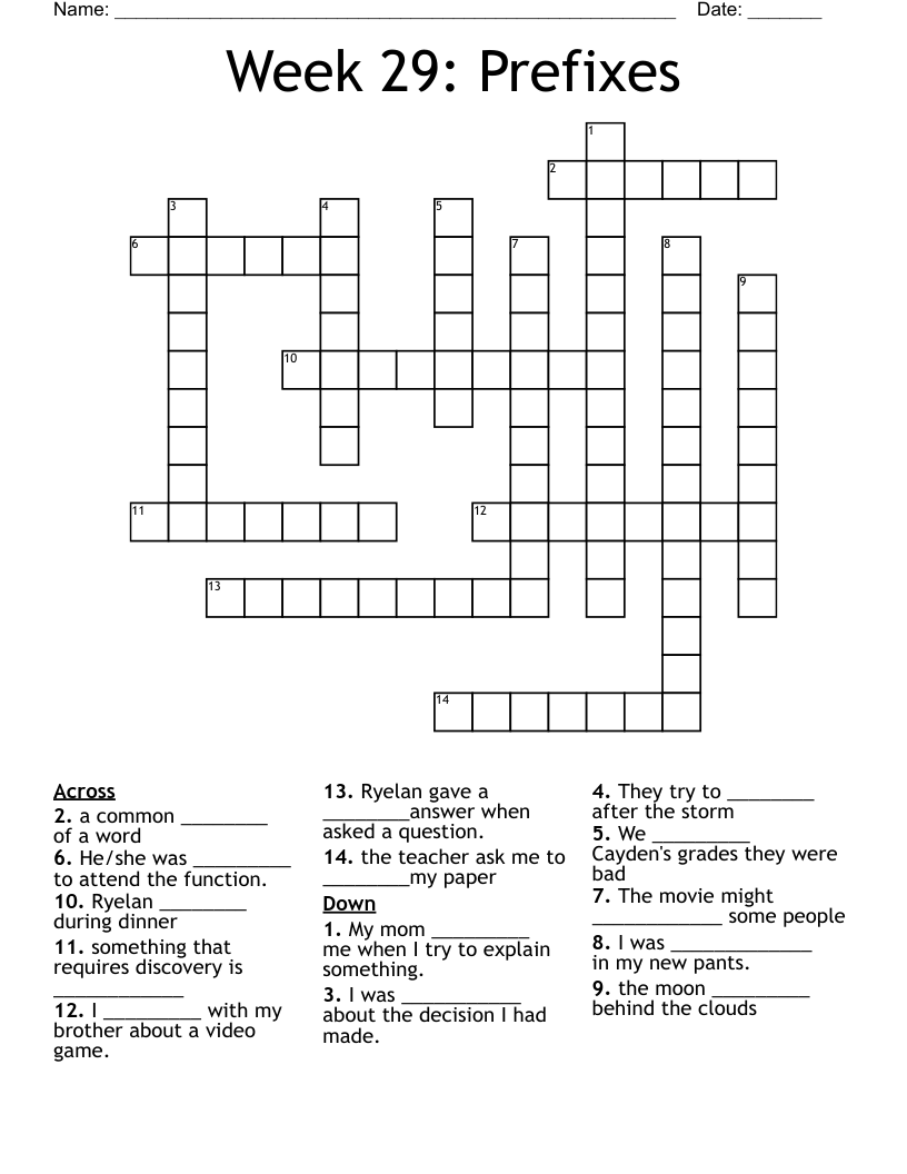 Week 29: Prefixes Crossword - WordMint