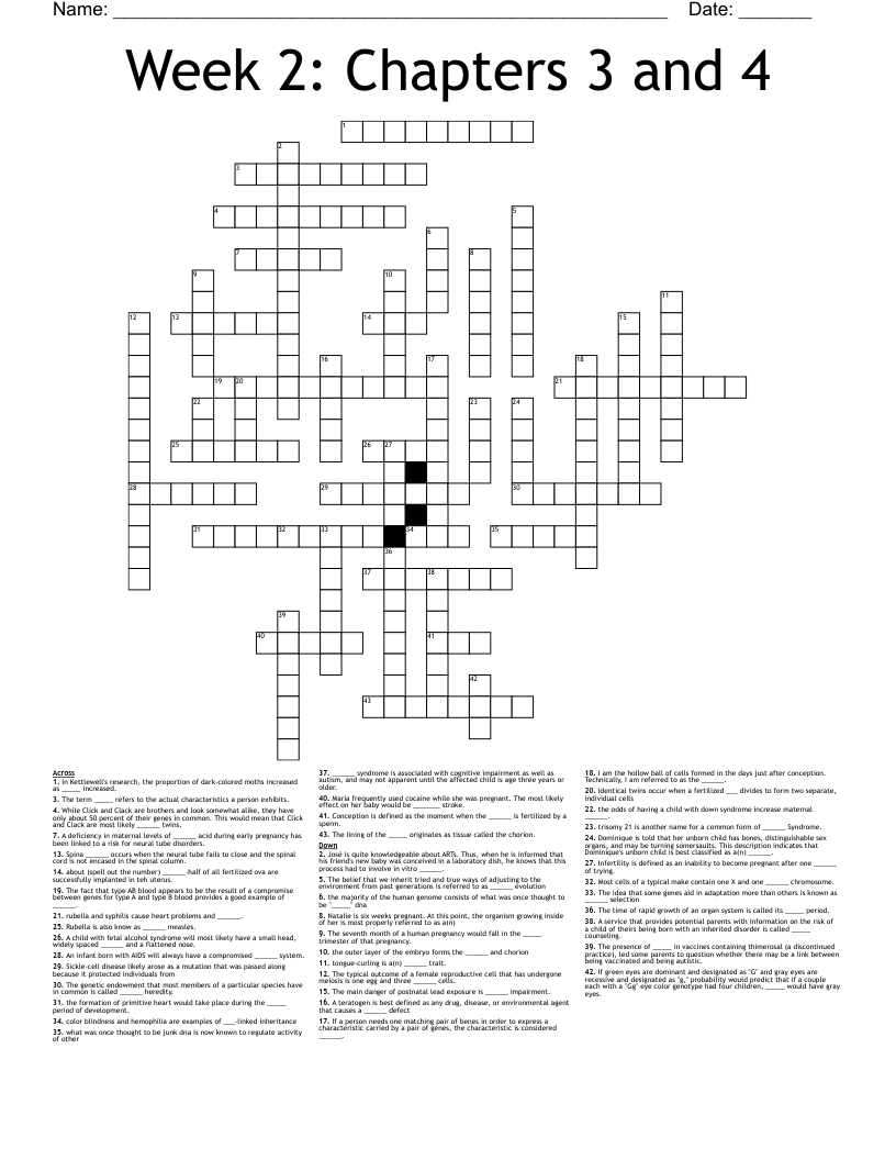 Week 2 Chapters 3 and 4 Crossword WordMint