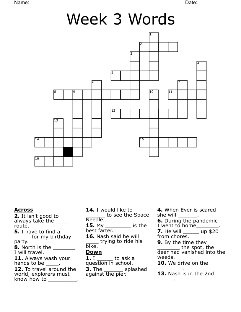Week 3 Words Crossword WordMint