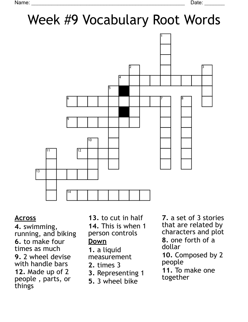 Week 9 Vocabulary Root Words Crossword WordMint