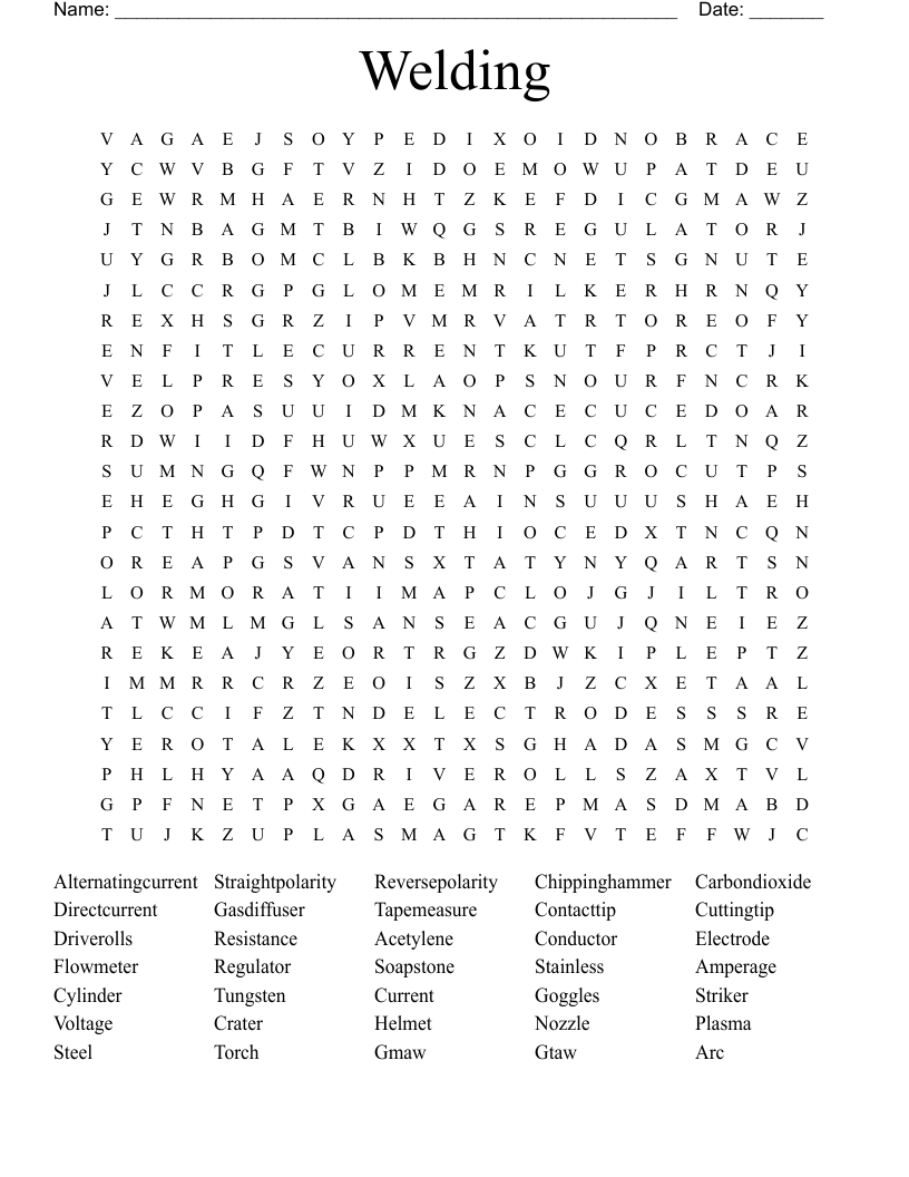 Welding Word Search Wordmint