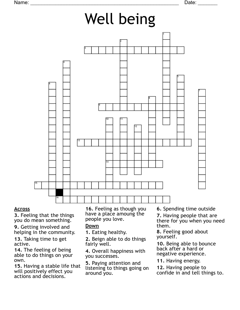 Well being Crossword WordMint