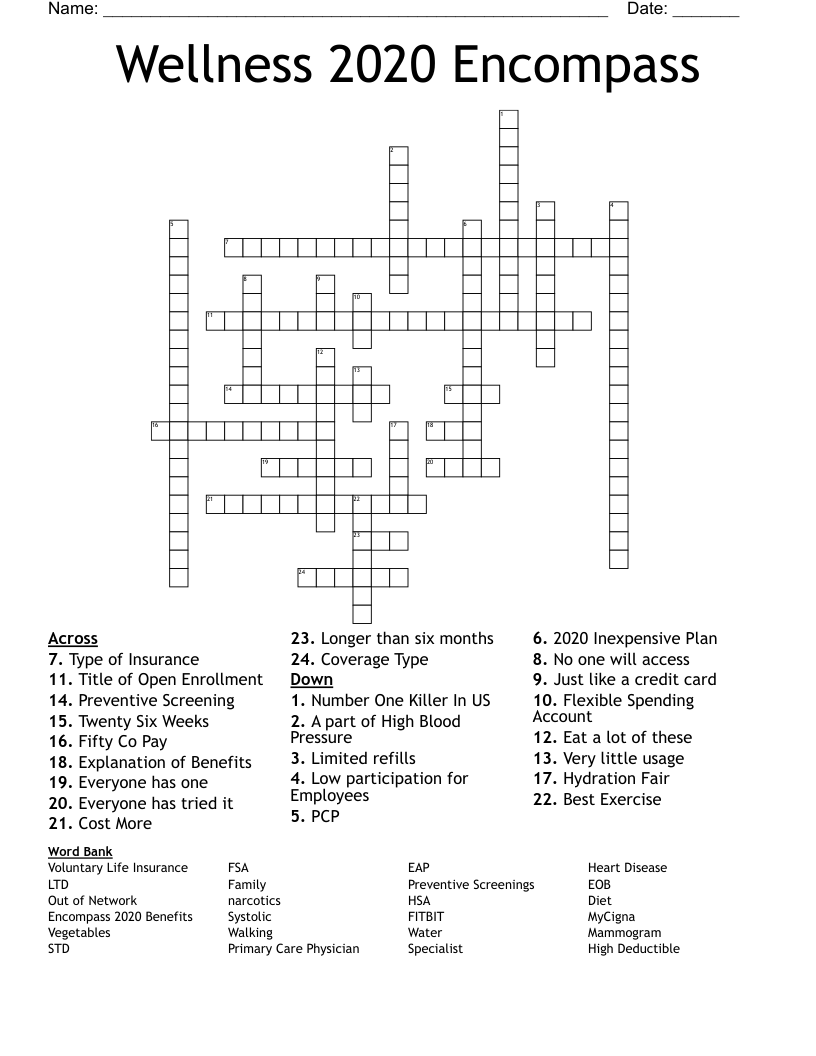 Wellness 2020 Crossword WordMint