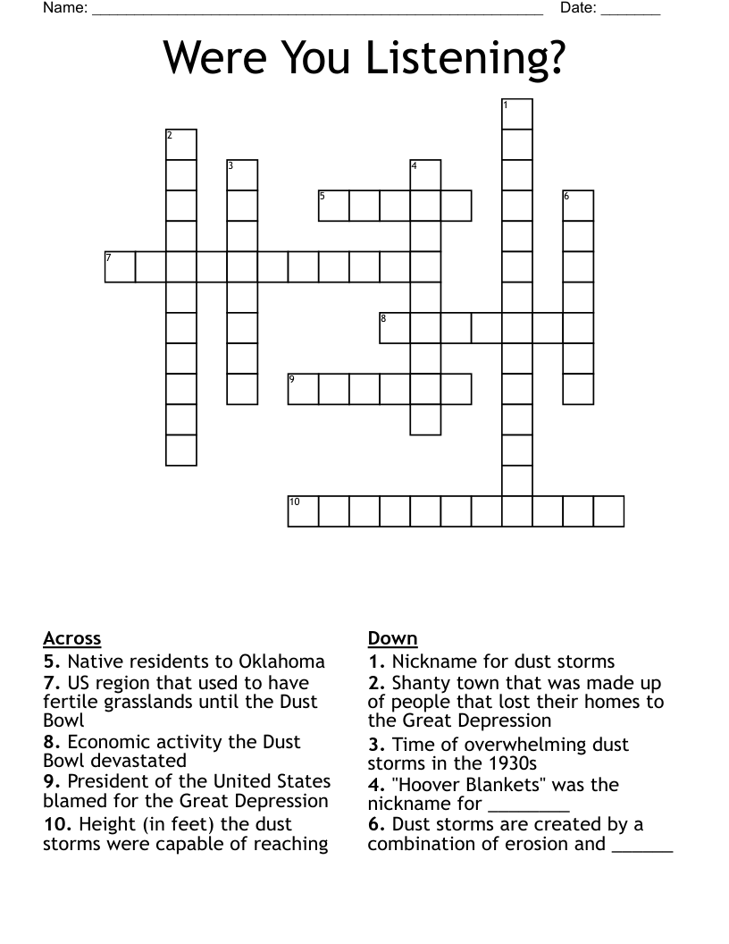 Were You Listening? Crossword WordMint