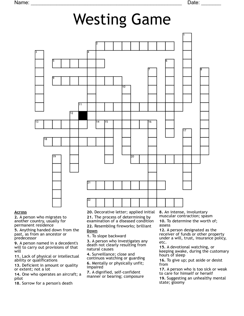 Westing Game Crossword WordMint