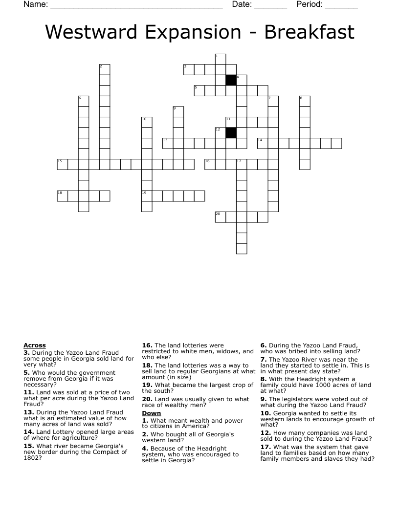 Westward Expansion Crossword WordMint