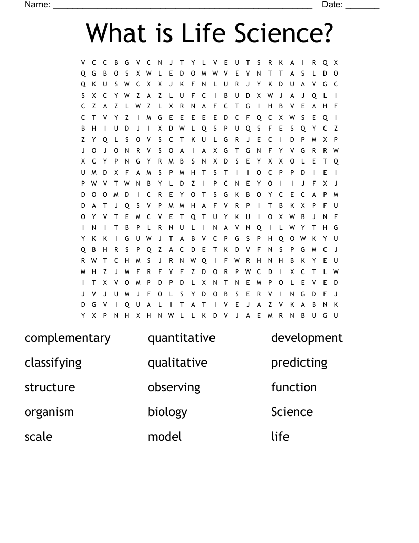 What is Life Science? Word Search - WordMint
