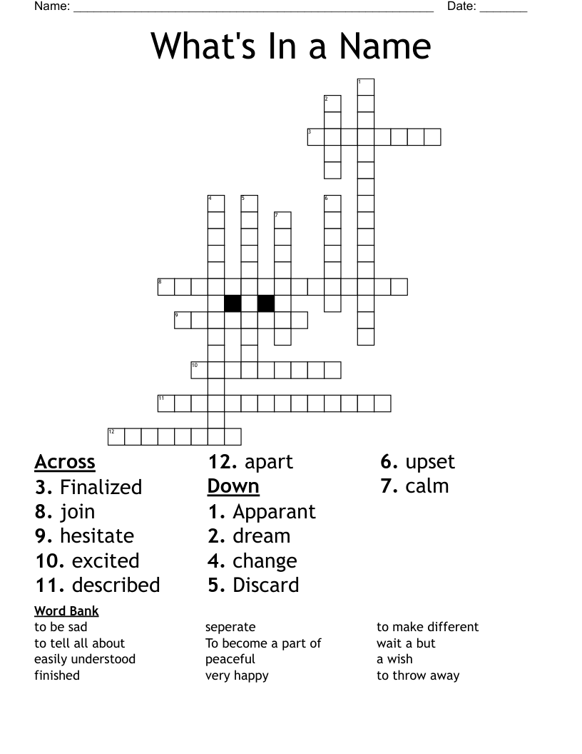 What's In a Name Crossword WordMint