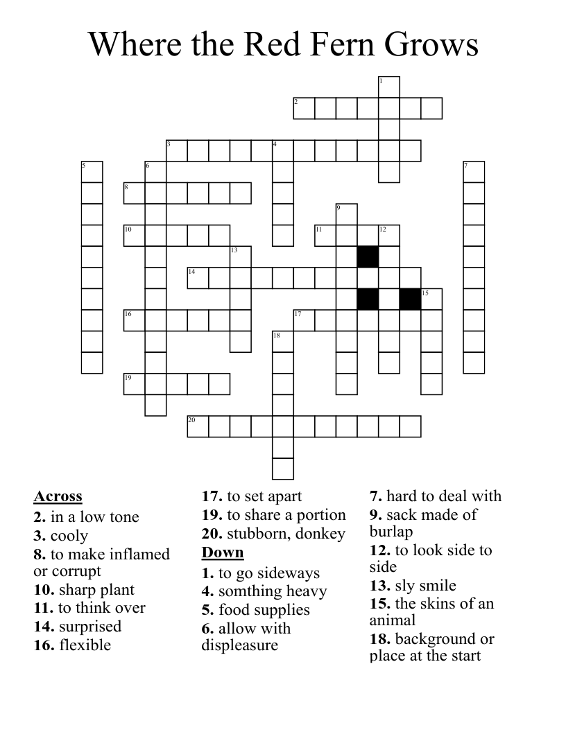 Where the Red Fern Grows Crossword WordMint