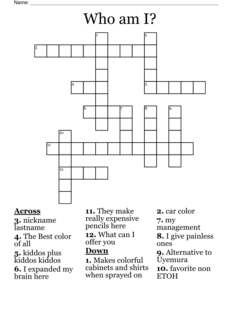 Who am I? Crossword WordMint
