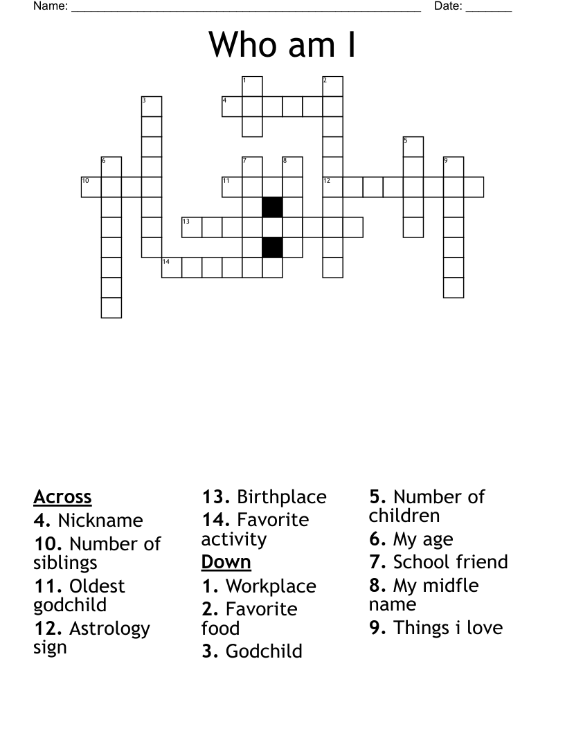 Who am I Crossword WordMint