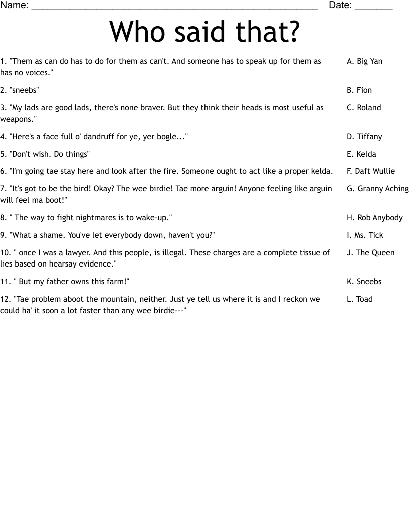Who said that? Worksheet WordMint