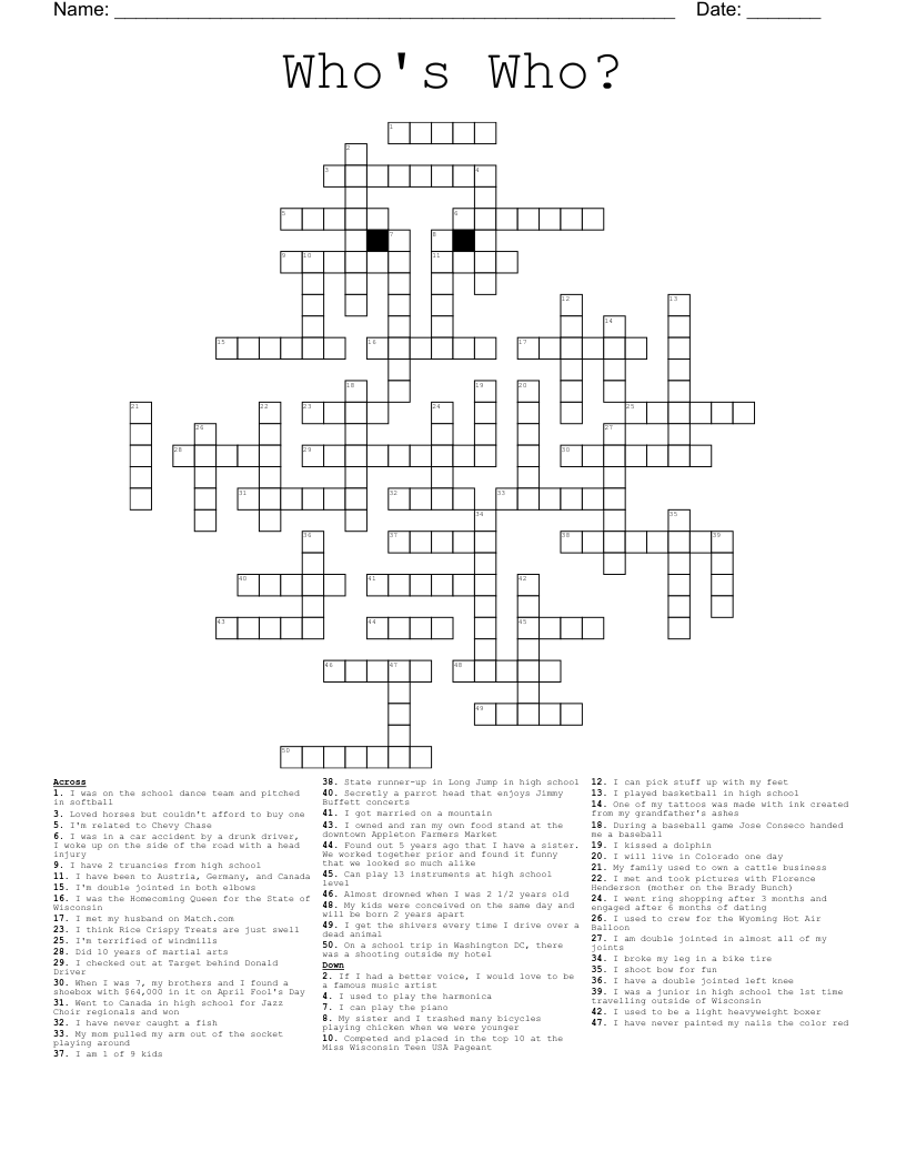 Who's Who? Crossword WordMint