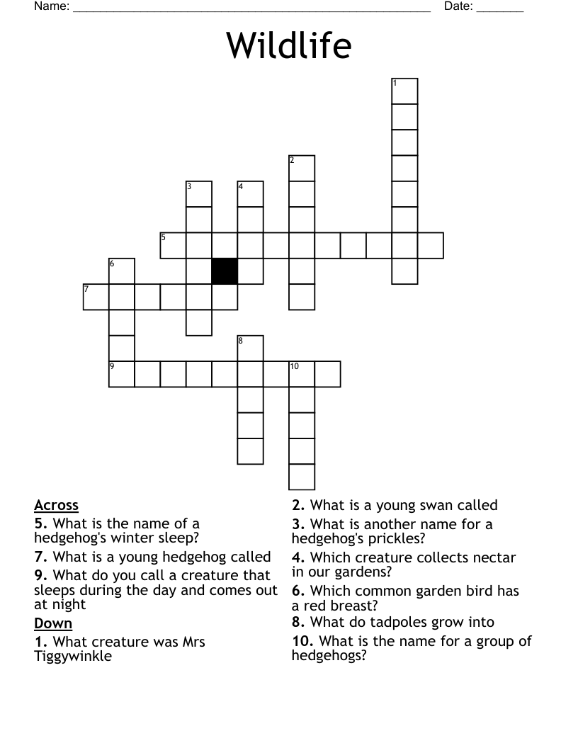 Wildlife Crossword WordMint