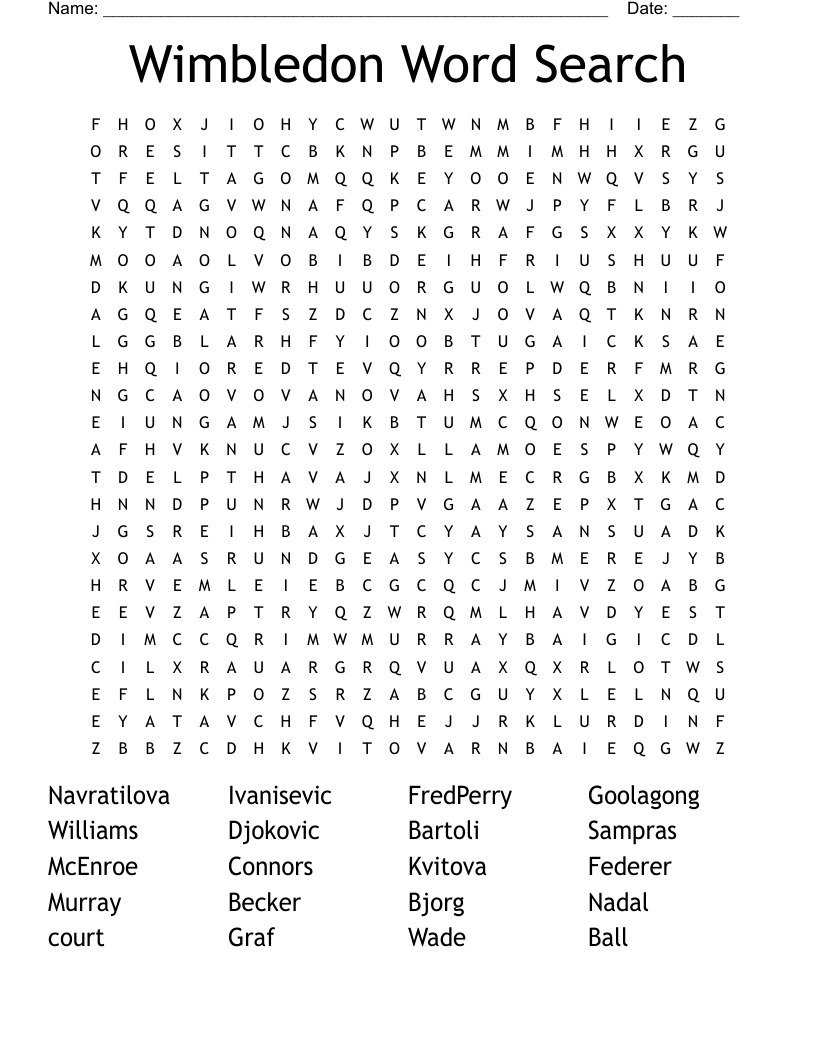 Wimbledon Word Search WordMint