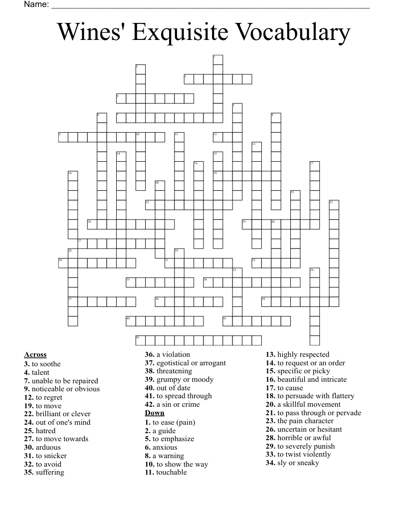 Wines' Exquisite Vocabulary Crossword WordMint