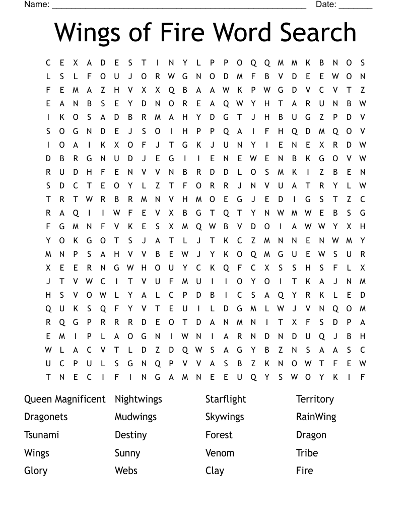 Wings of Fire Word Search WordMint