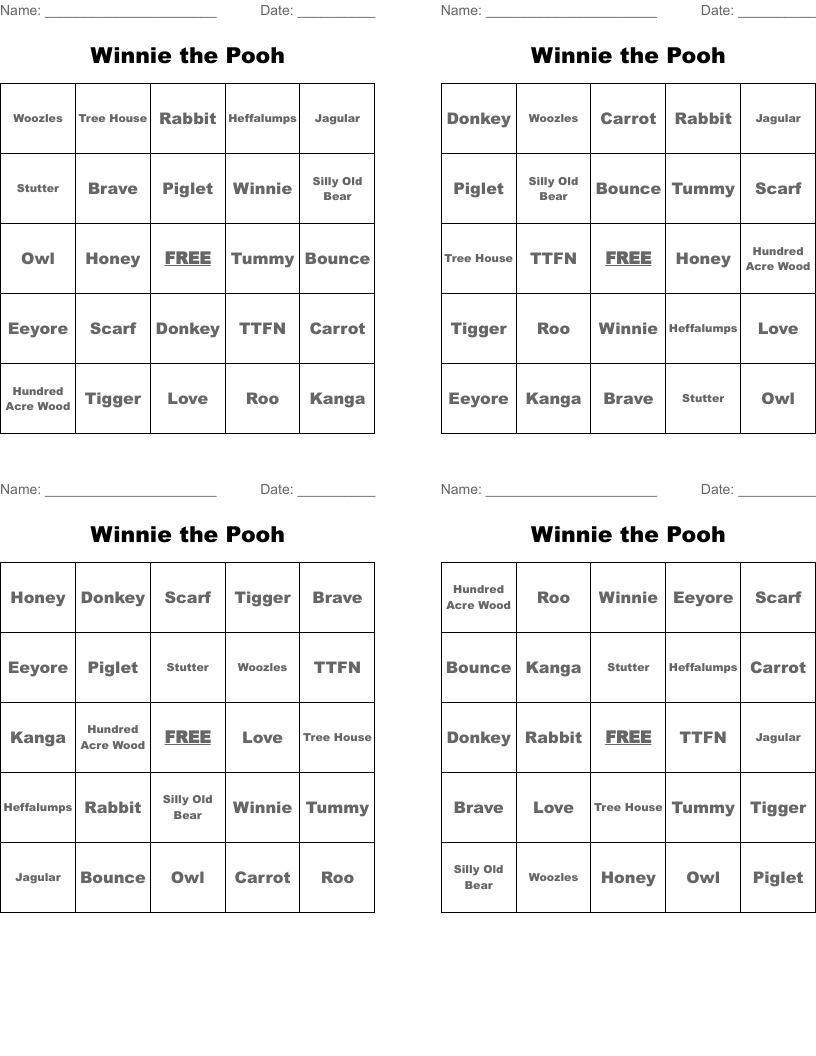 Winnie The Pooh Word Search WordMint