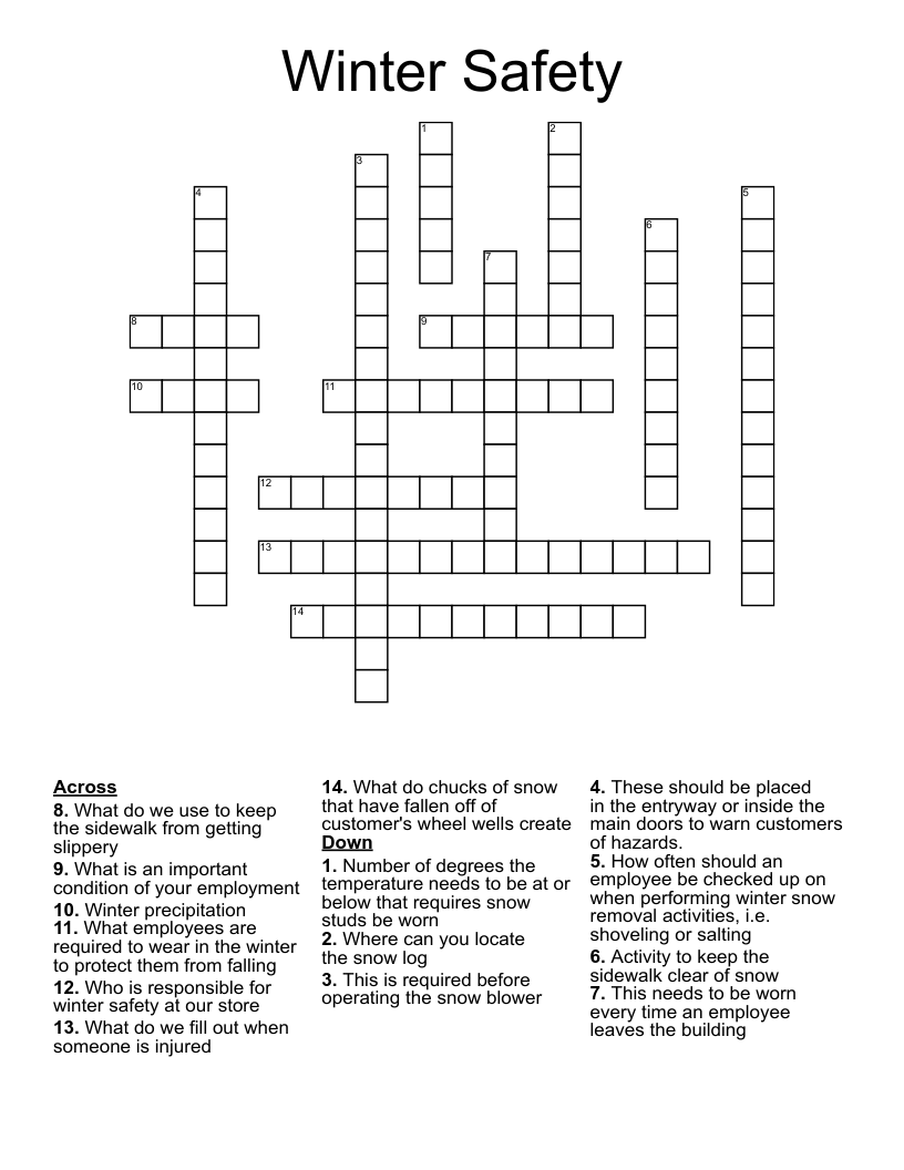 Winter Safety Crossword WordMint