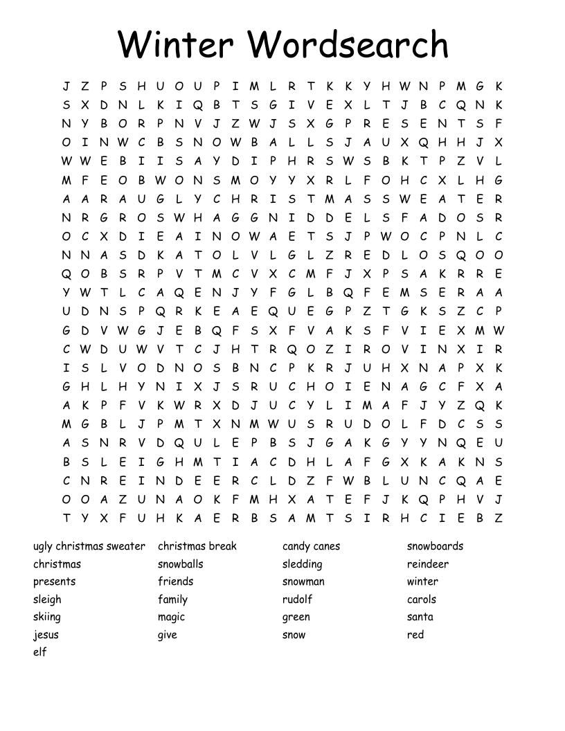 Winter Wordsearch WordMint