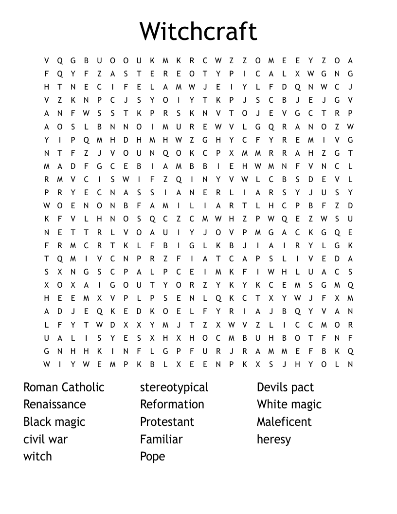 Witchcraft Word Search WordMint