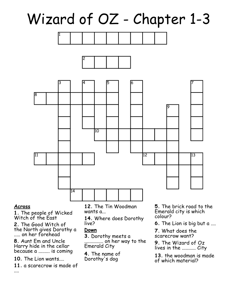 Wizard of OZ Chapter 13 Crossword WordMint