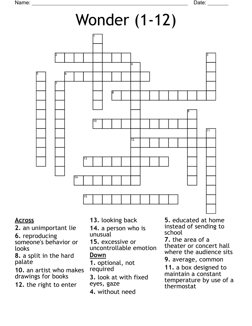 Wonder (112) Crossword WordMint