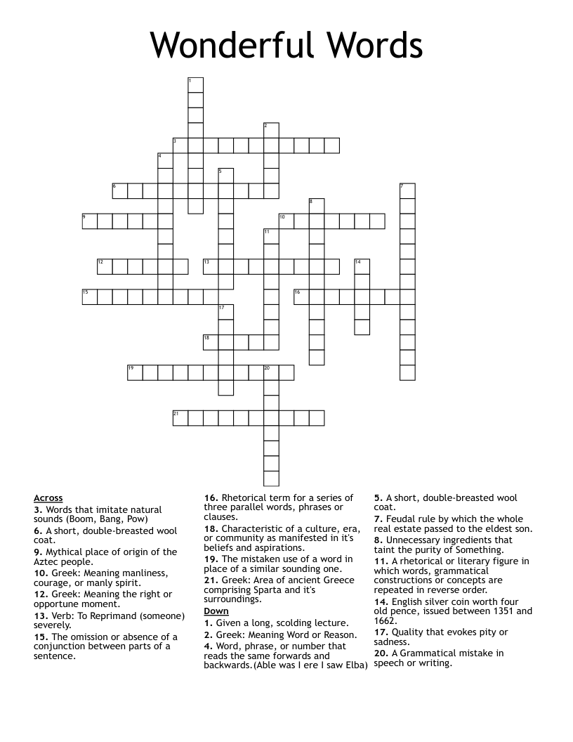 Wonderful Words Crossword - WordMint