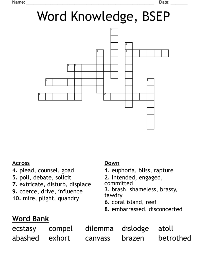 Word Knowledge, BSEP Crossword WordMint
