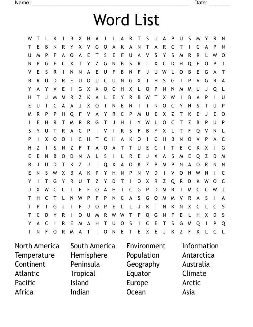 Word List Word Search - WordMint