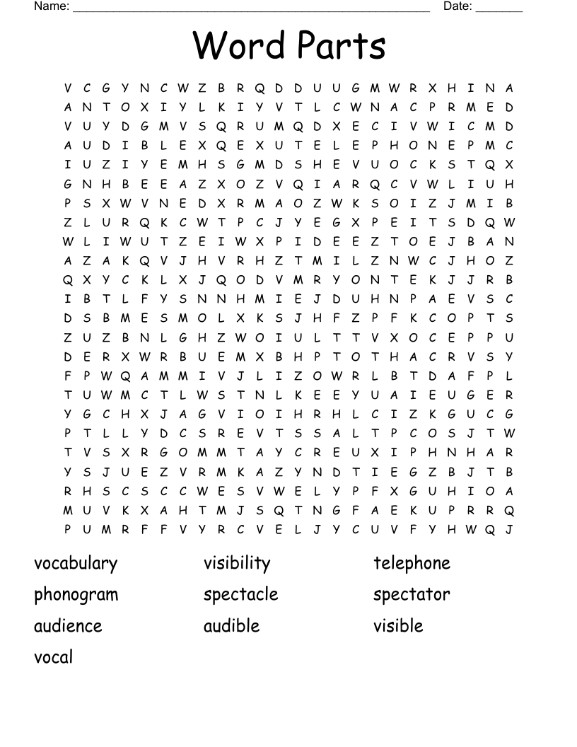 Word Parts Word Search WordMint