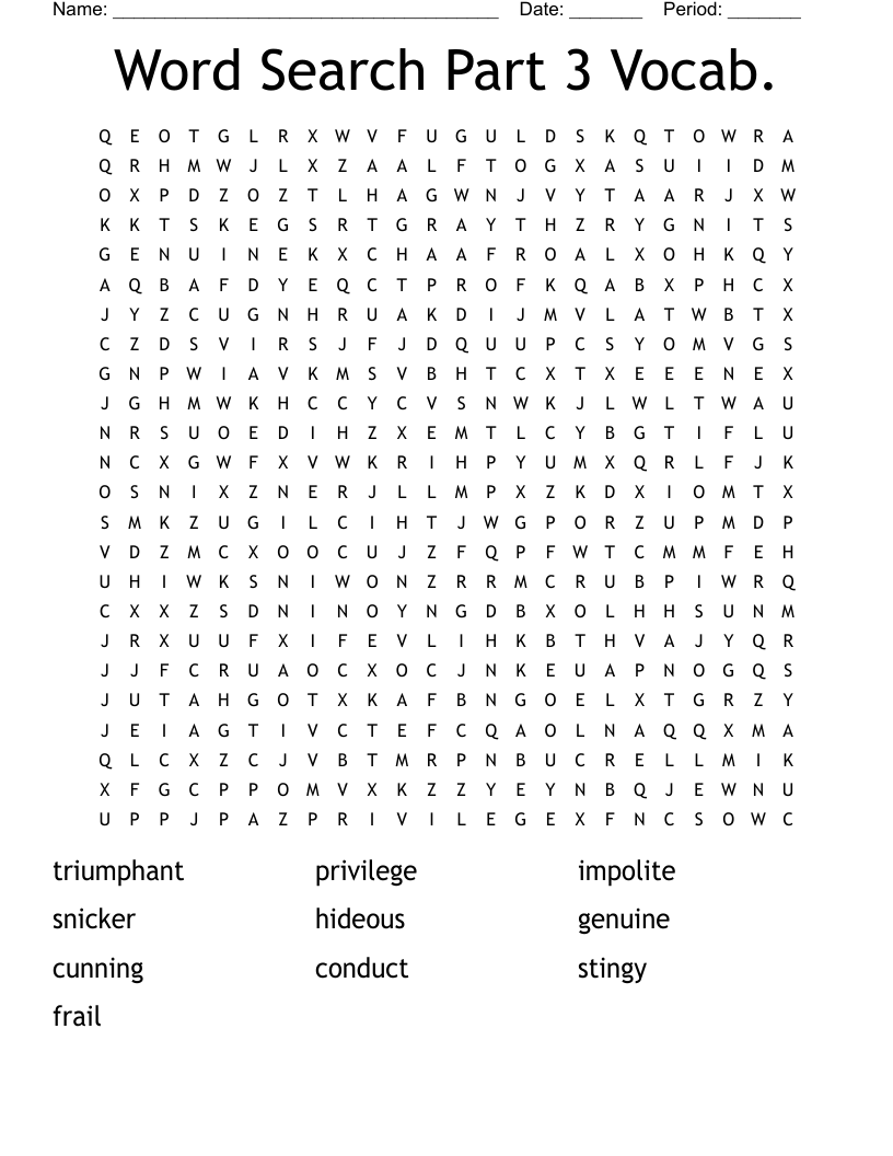Word Search Part 3 Vocab. WordMint
