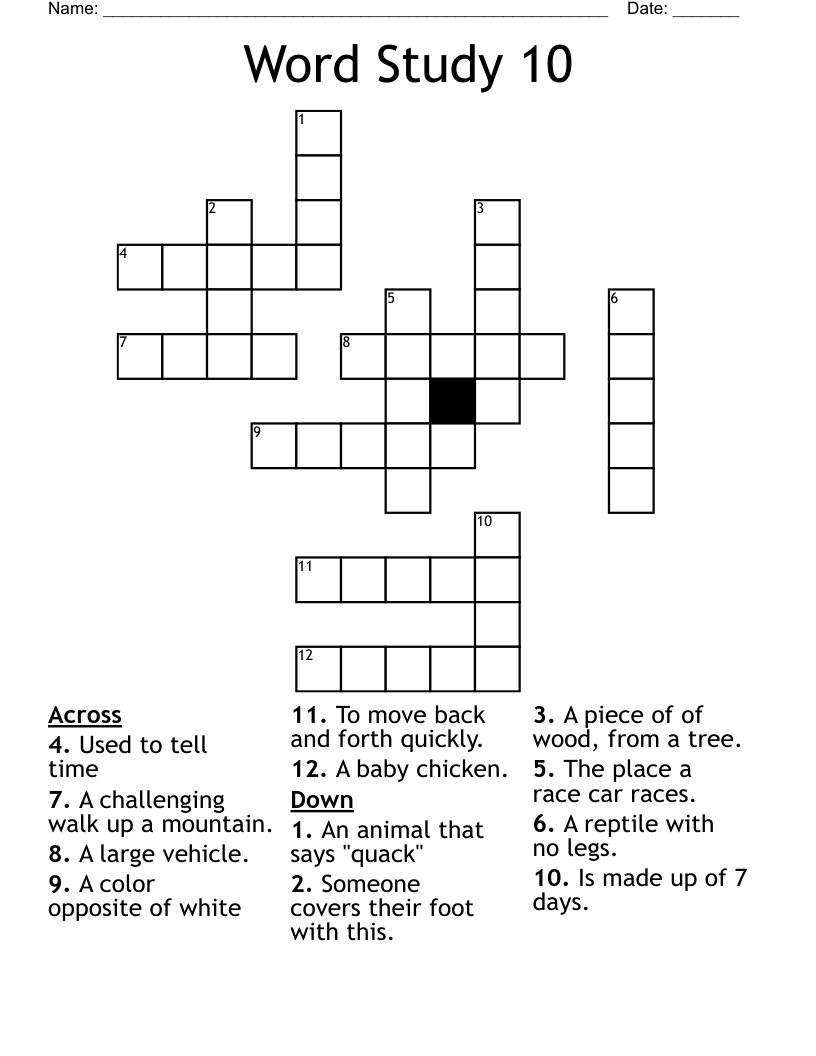 Word Study 10 Crossword WordMint