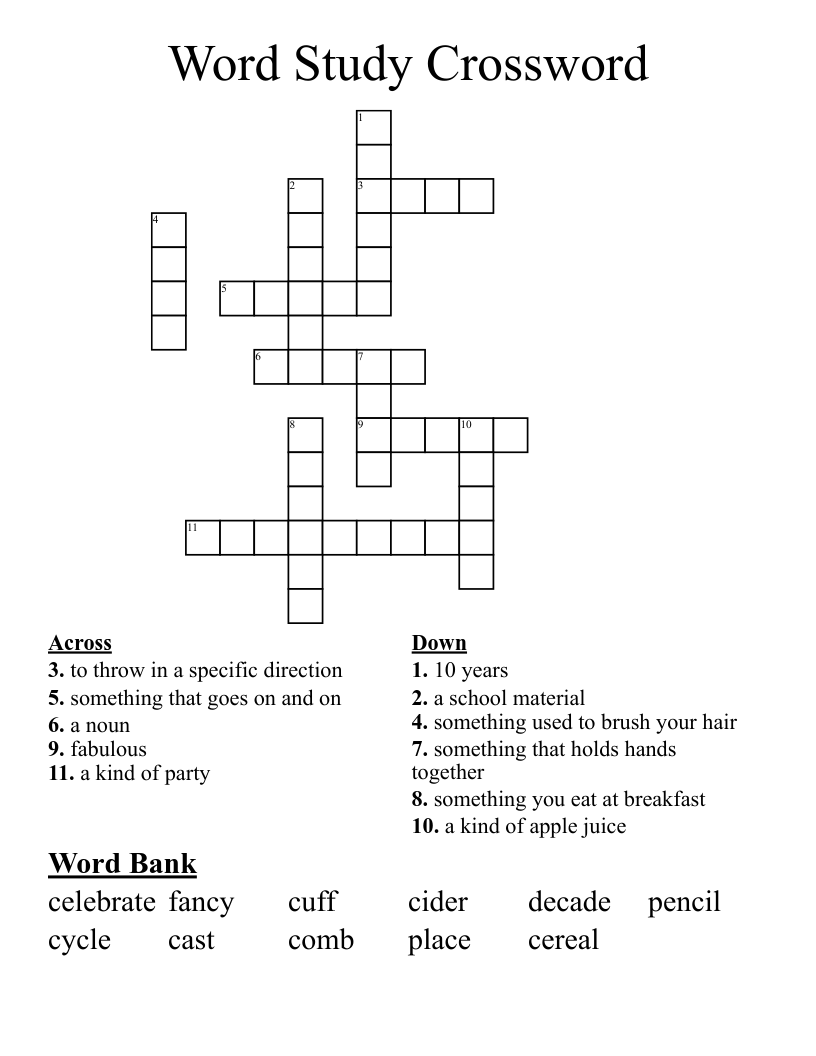 Word Study Crossword WordMint