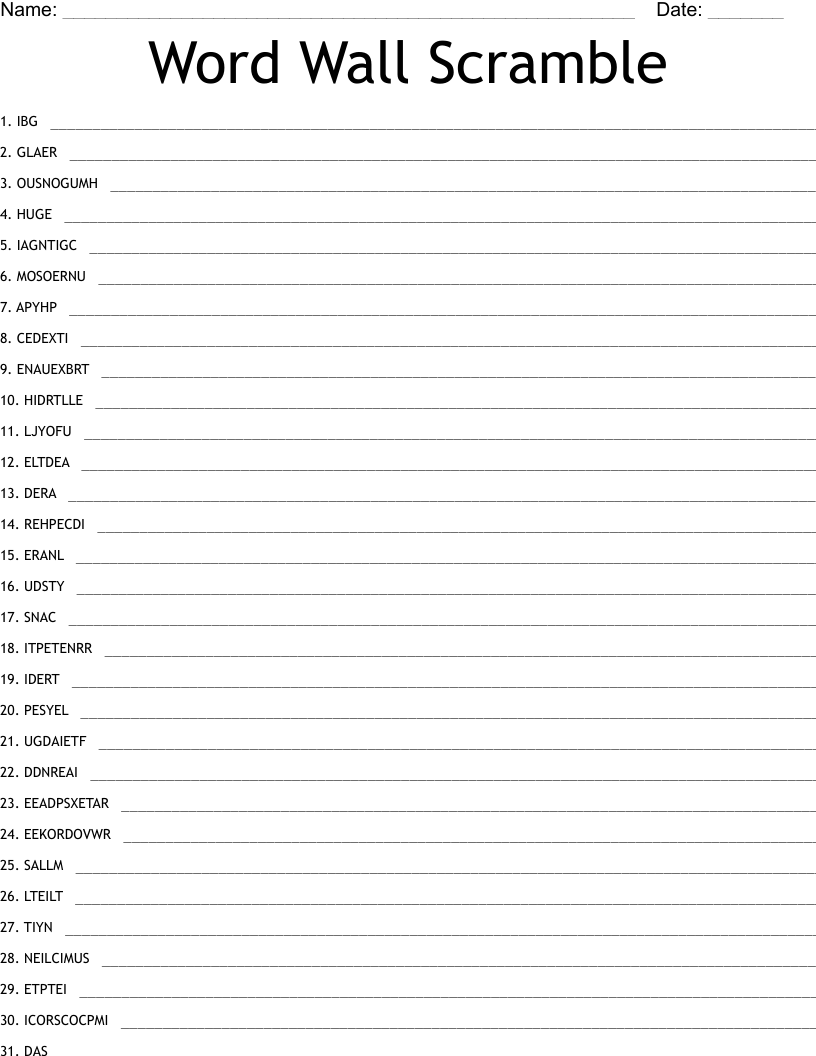 Word Wall Scramble WordMint