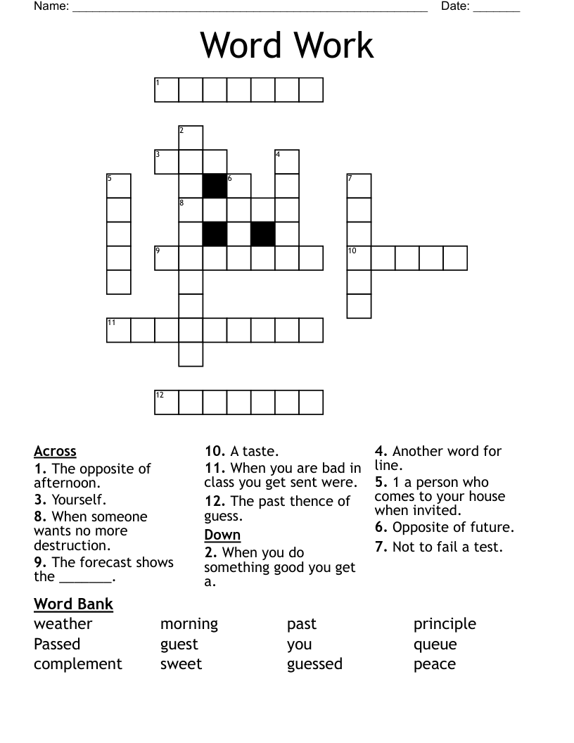 Word Work Crossword WordMint
