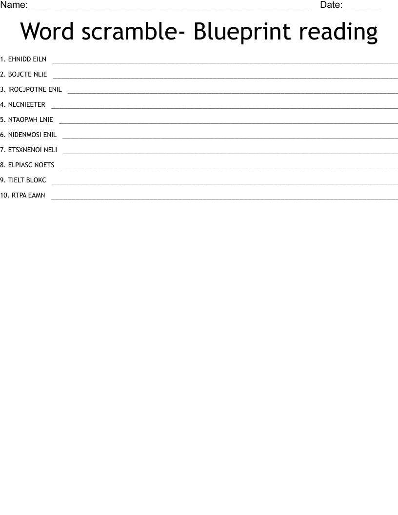 Word scramble- Blueprint reading - WordMint