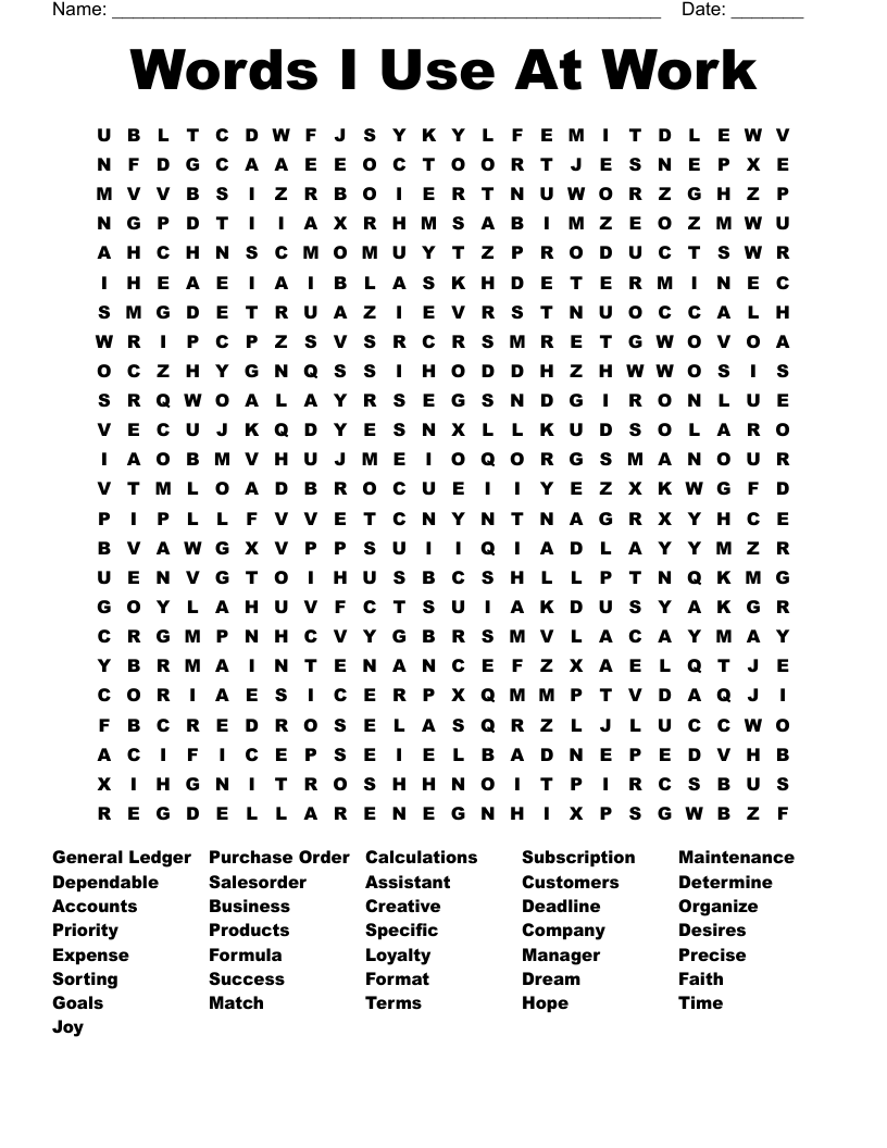 Words I Use At Work Word Search WordMint