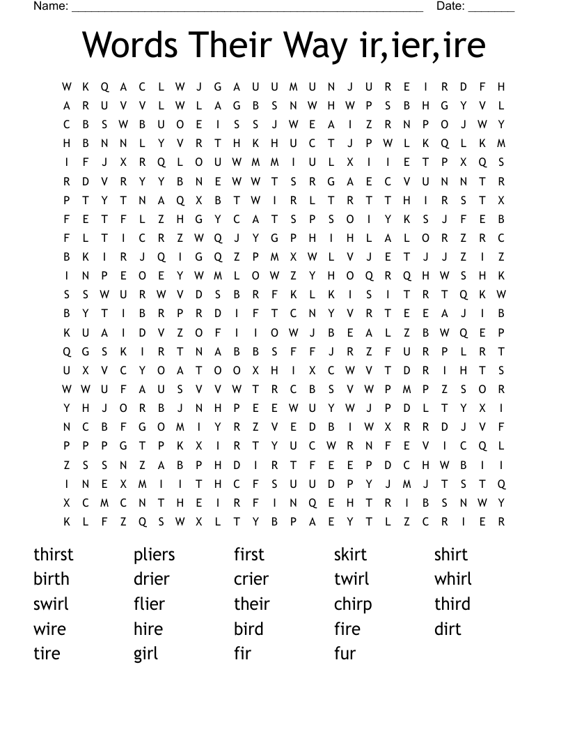 ir, ire, ier Word Search WordMint