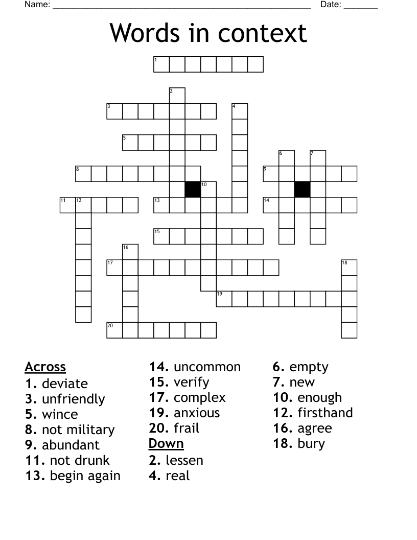 Words in context Crossword - WordMint