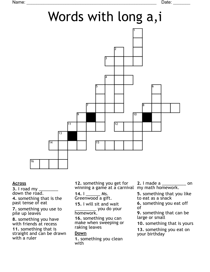 Words with long a,i Crossword WordMint