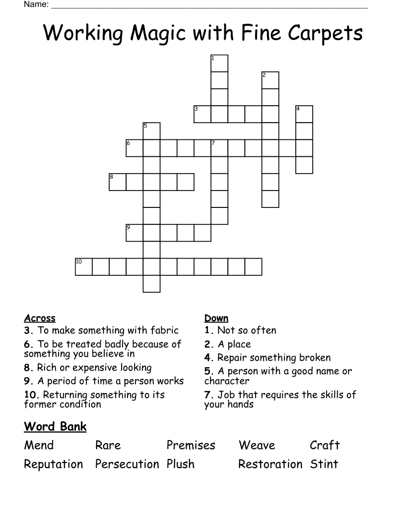 Working Magic with Fine Carpets Crossword WordMint