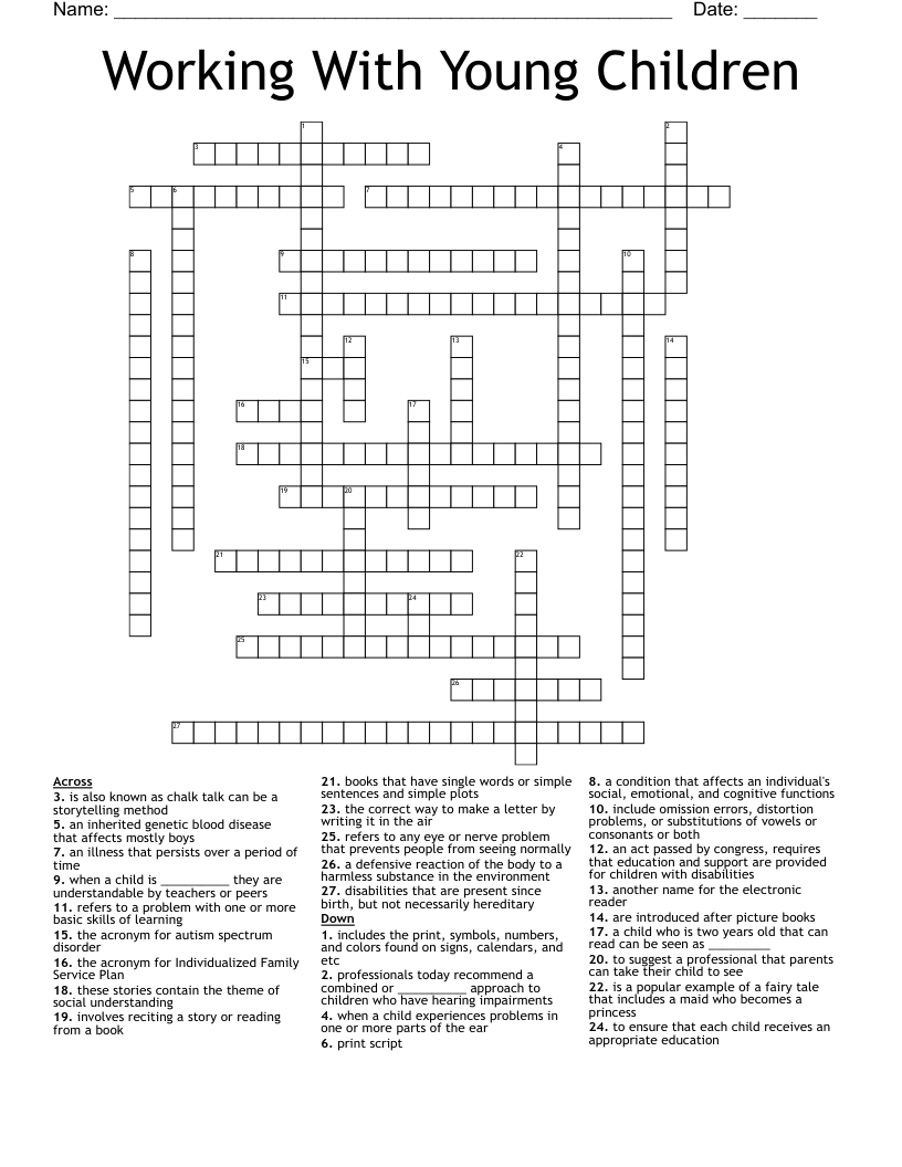Working With Young Children Crossword WordMint
