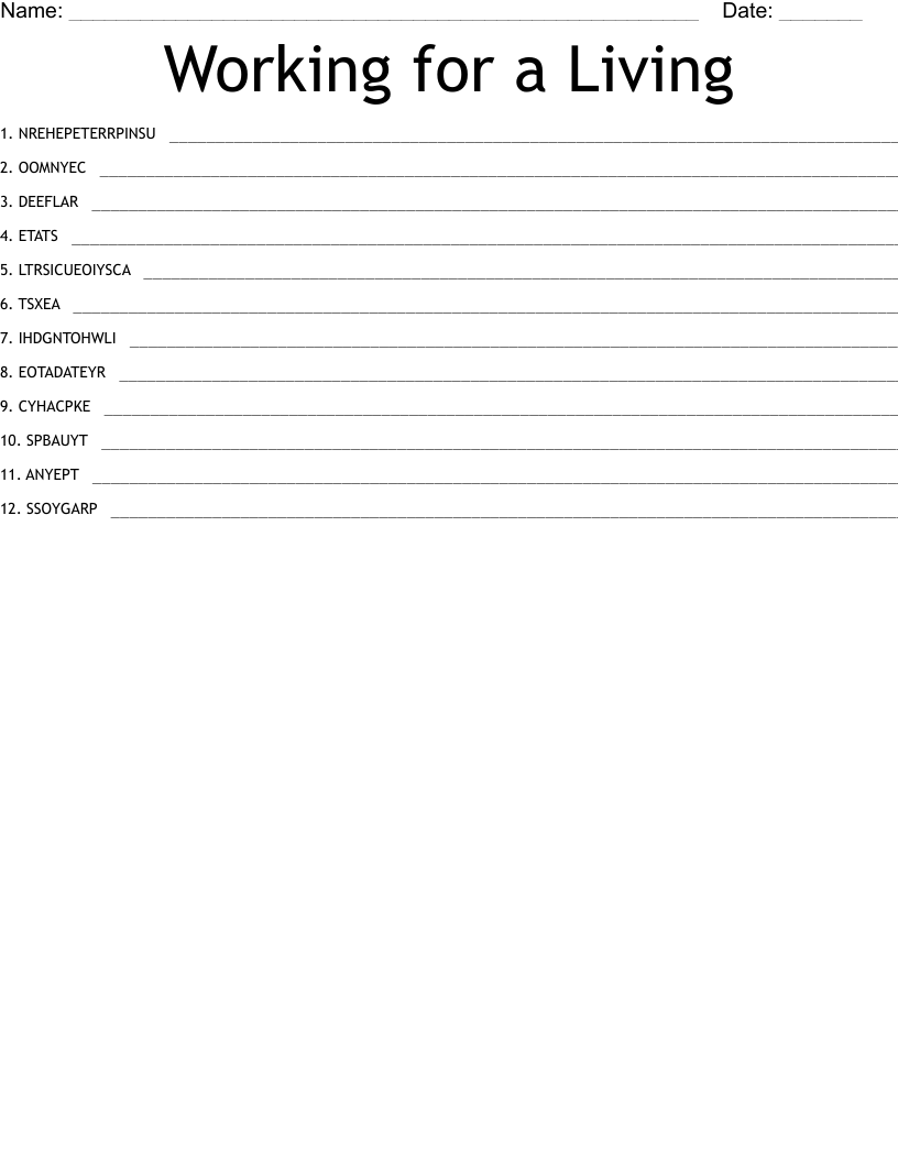 Working for a Living Word Scramble WordMint