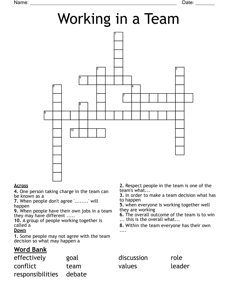 Working in a Team Crossword WordMint