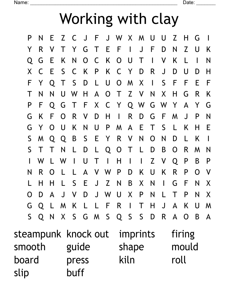 Working with clay Word Search WordMint
